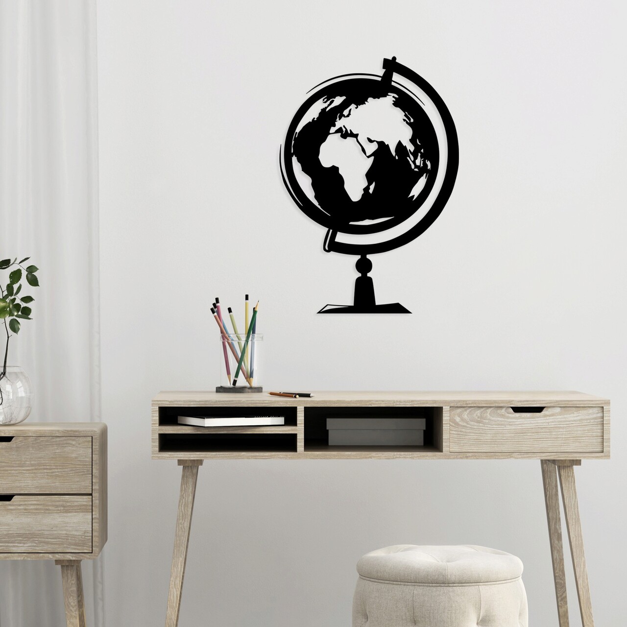 Decoratiune de perete, World Map 3, Metal, Dimensiune: 44 x 70 cm, Negru - 1 | YEO