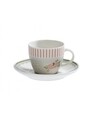 Set 4 cesti cu farfurie pentru cafea, Nonna Rosa S, Brandani, 90 ml, portelan