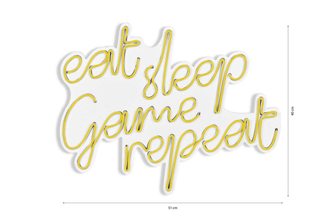 Decoratiune luminoasa LED, eat sleep game repeat, Benzi flexibile de neon, DC 12 V, Galben