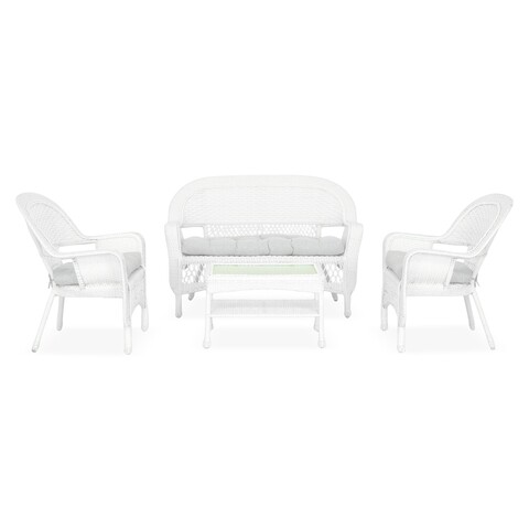 Set mobilier pentru gradina/terasa, 4 piese, Barbara, otel/poliester/sticla, alb/gri