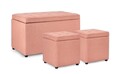 Set 3 taburete cu spatiu de depozitare Derrick, Bizzotto, 40x40x40 cm/89x48x51 cm, lemn de pin/poliester Boucle, roz pastel