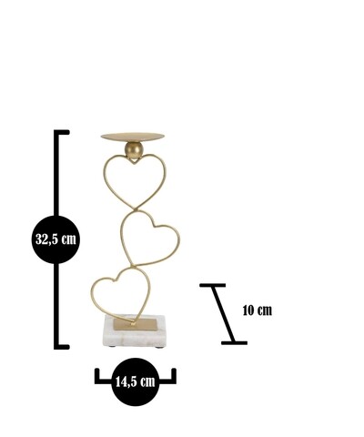 Suport pentru lumanare Hearts, Mauro Ferretti, 14.5x10x32.5 cm, fier, auriu