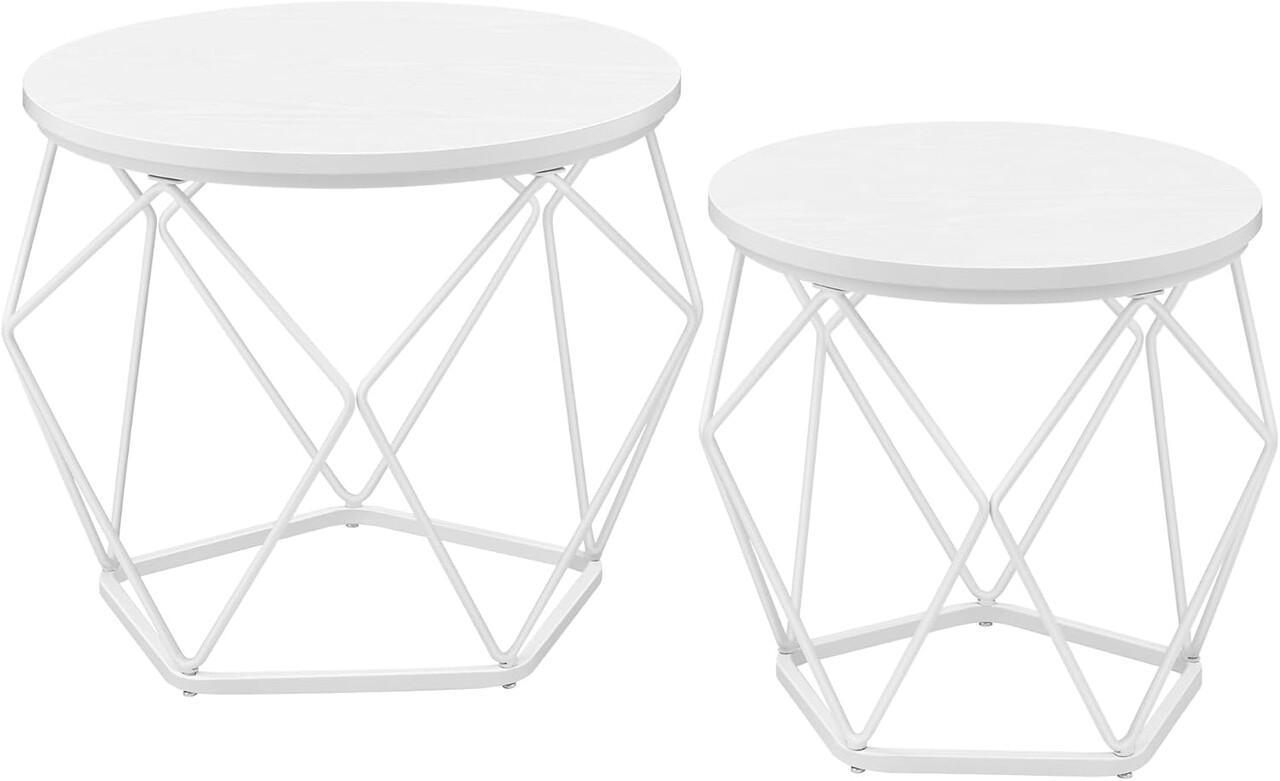 Set 2 masute de cafea Modern, Vasagle, blat detasabil, 50x40 cm, max 20 kg, otel/PAL, alb