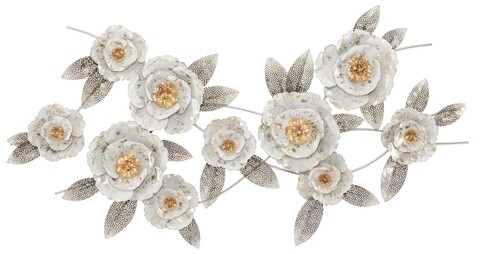 Decoratiune de perete 3D Flowery White, Mauro Ferretti, 135x64.5 cm, fier