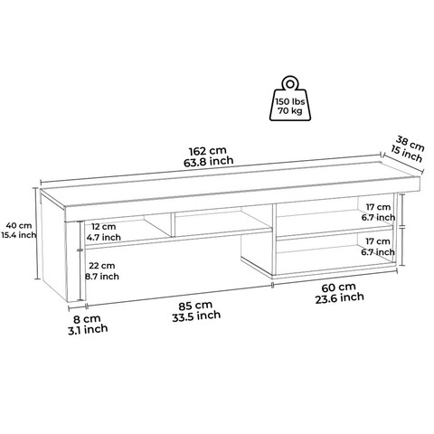 Comoda TV, Minima, Reeta, 162x40x38.6 cm, Alb