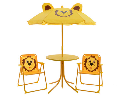 Set mobilier de gradina pentru copii Lion, Decoris, 4 piese, fier/poliester, galben