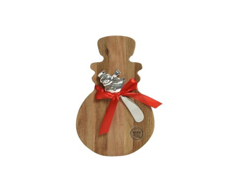 Platou pentru branzeturi cu cutit Snowman, Decoris, 19x21.5 cm, lemn de salcam, maro