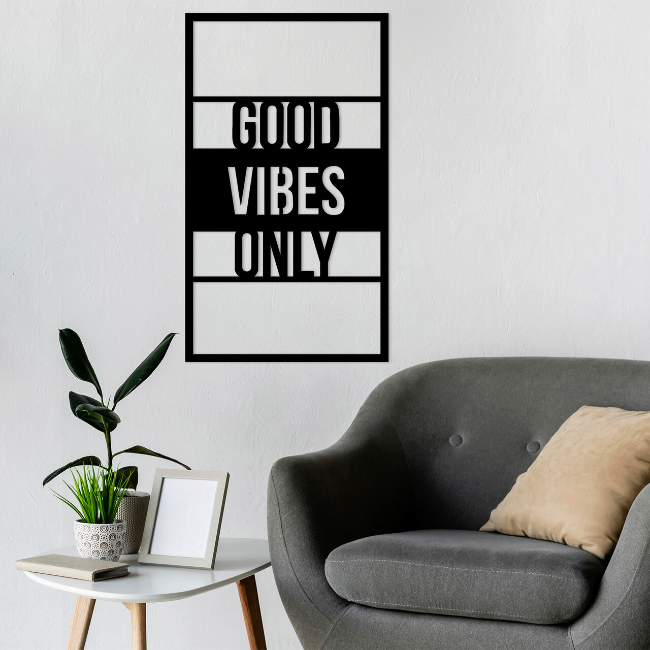 Decoratiune de perete, Good Vibes Only, Metal, Dimensiune: 40 x 1,5 x 68 cm, Negru - 1 | YEO