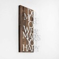 Decoratiune de perete, Do More Of What Makes You Happy, 50% lemn/50% metal, Dimensiune: 42 x 58 cm, Nuc / Argint