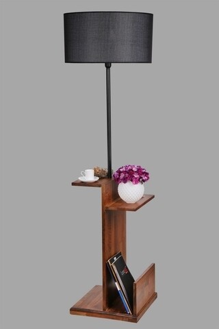 Lampadar cu rafturi, Luin, 8274-5, E27, 60 W, metal/lemn/textil