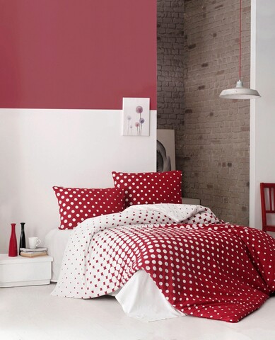 Lenjerie de pat pentru o persoana (FR), Puanline - Red, Pearl Home, Bumbac Ranforce