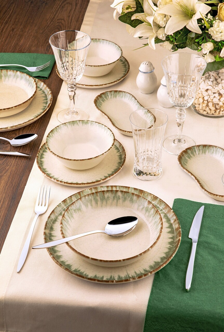 Serviciu de masa, Noble Life, 721NBL3155, 100% PORCELAN / , 24 piese, Verde / Maro / Alb