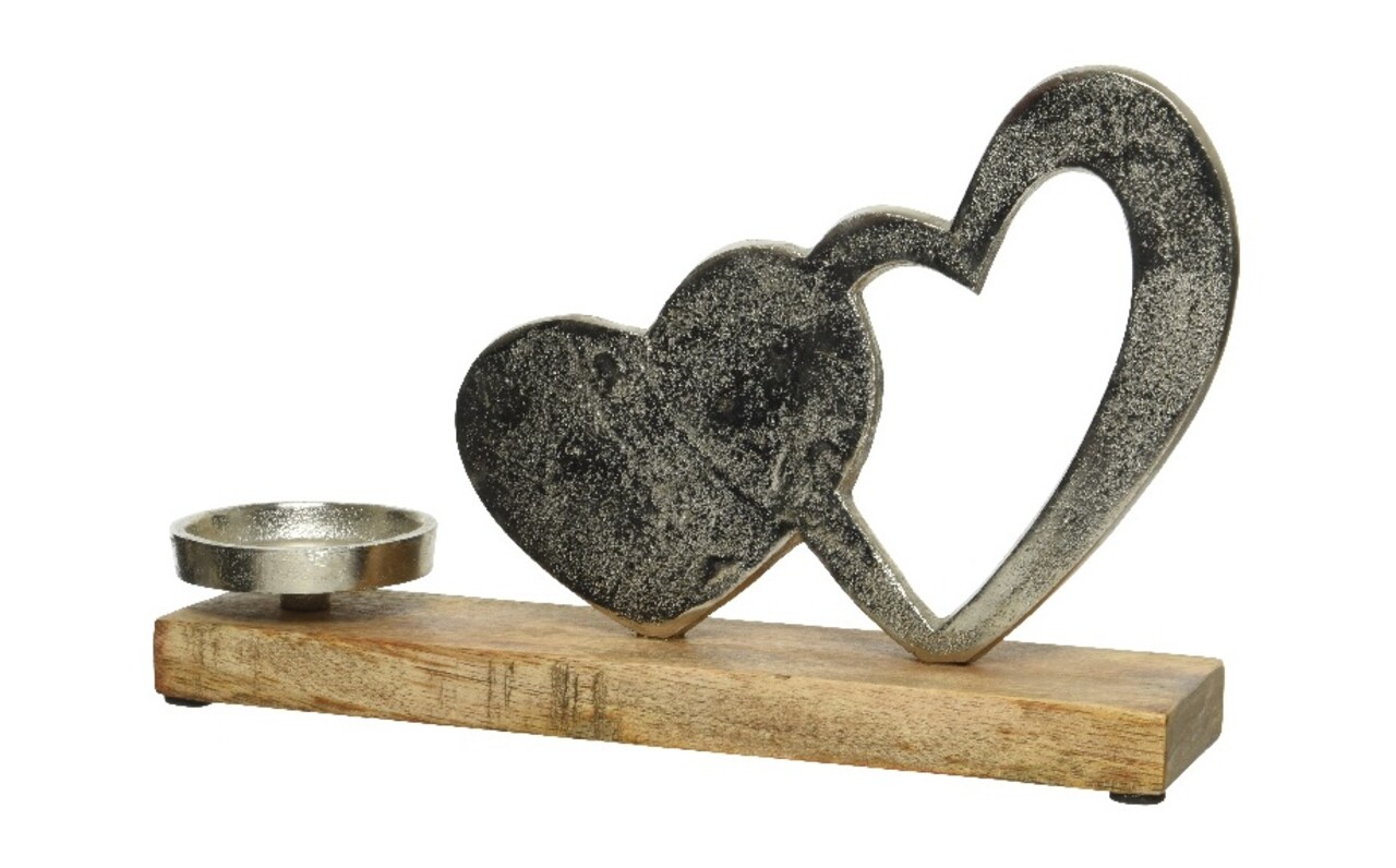 Suport pentru lumanare Heart, Decoris, 27x7x17 cm, aluminiu