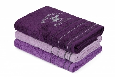 Set 3 prosoape de baie Beverly Hills Polo Club, 70x140 cm, 100% bumbac, Purple/Dark Purple/Light Purple