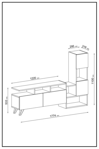 Comoda TV, Coraline, Tower, 122x53.3x31.6 cm, Nuc / Antracit