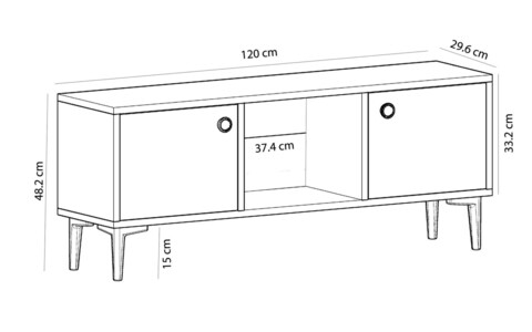 Comoda TV, Olivia, Parion, 120x48.2x29.6 cm, PAL, Stejar Safir / Alb