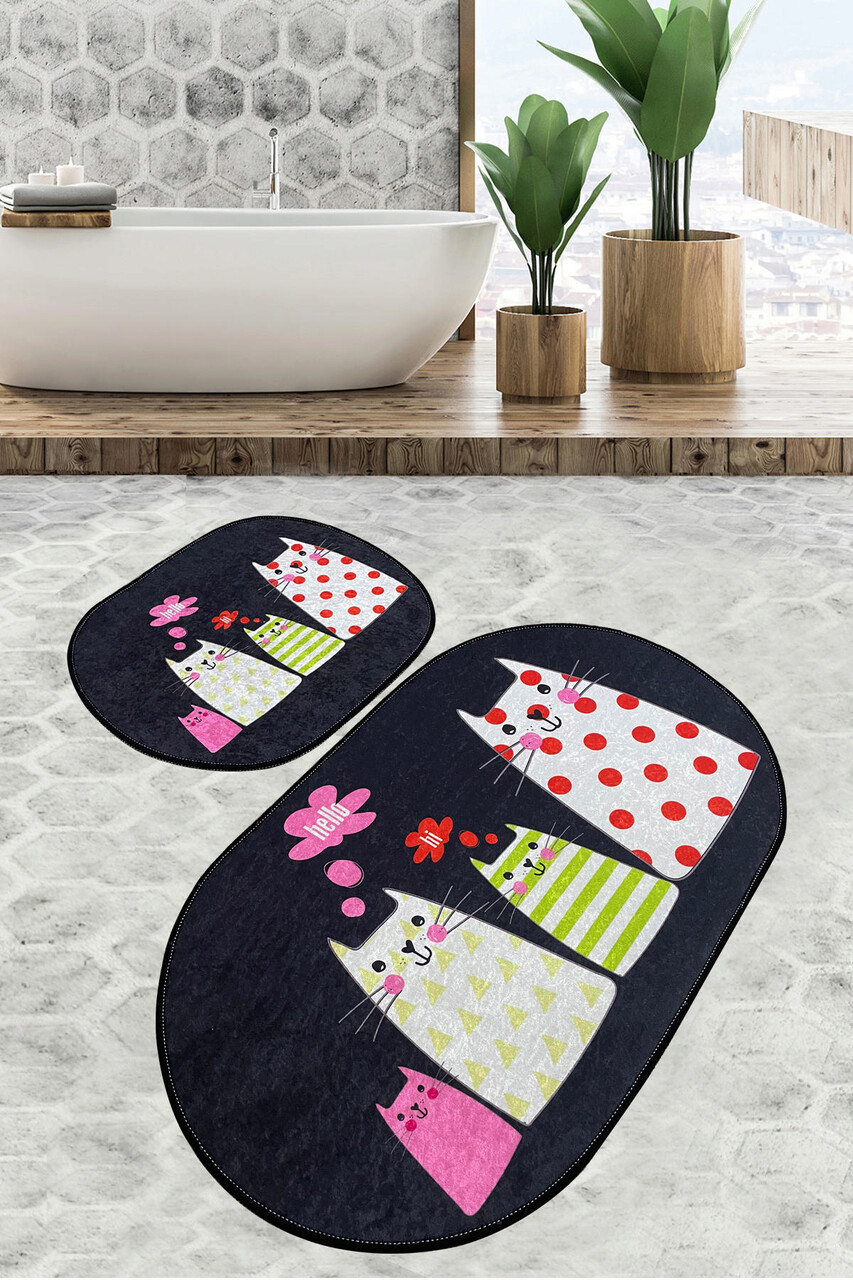 Set covorase de baie 2 piese, Chilai Home, Four Cats Djt, Poliester, Multicolor