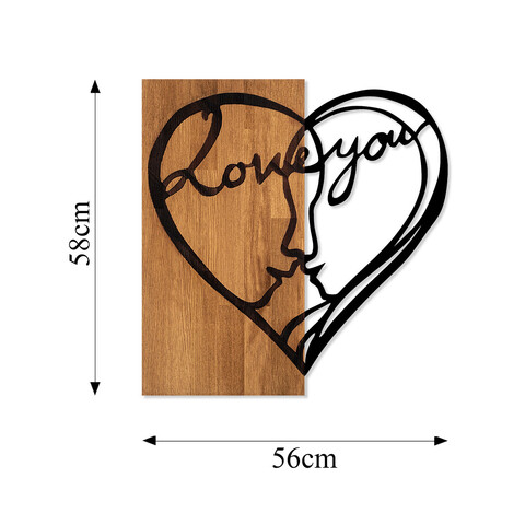 Decoratiune de perete, i Love You, 50% lemn/50% metal, Dimensiune: 54 x 58 cm, Nuc / Negru