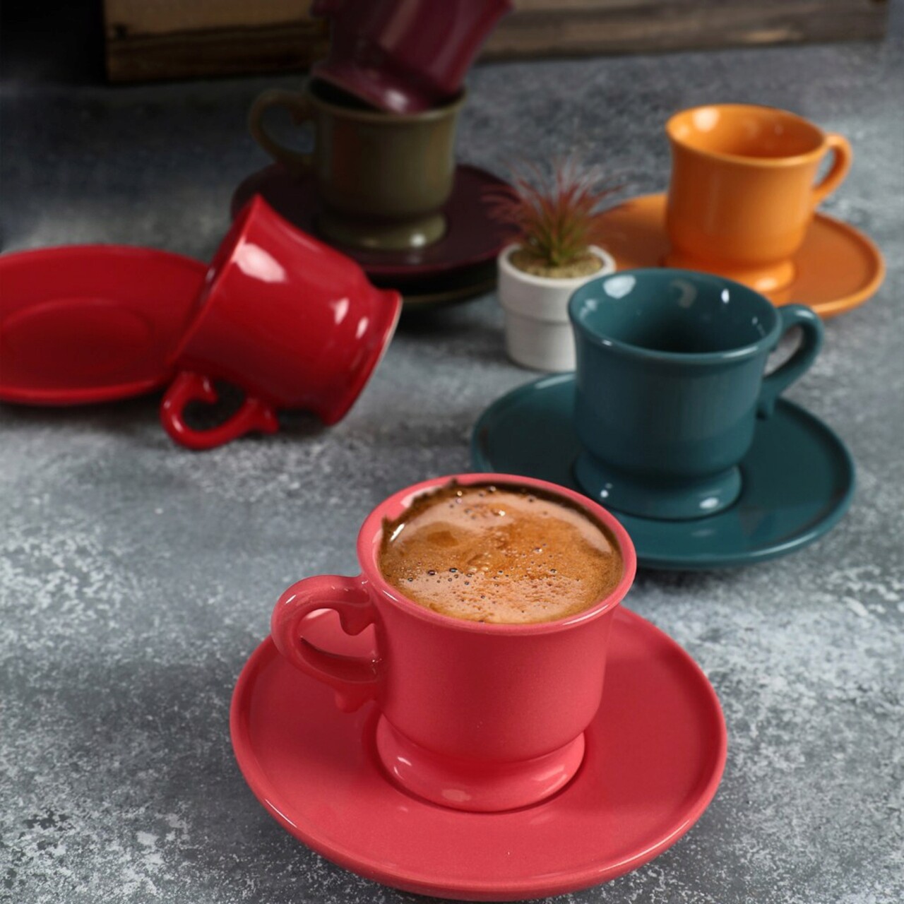 Set cesti de cafea, Keramika, 275KRM1763, 100% CERAMICA / , Nu absoarbe apa, Multicolor - 1 | YEO