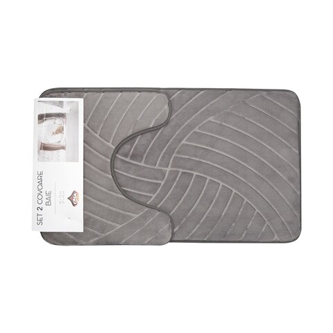 Set 2 covorase de baie, Casa Plastor, Spirals, 45 x 73 cm, 37 x 45 cm, poliester/poliuretan/PVC, gri