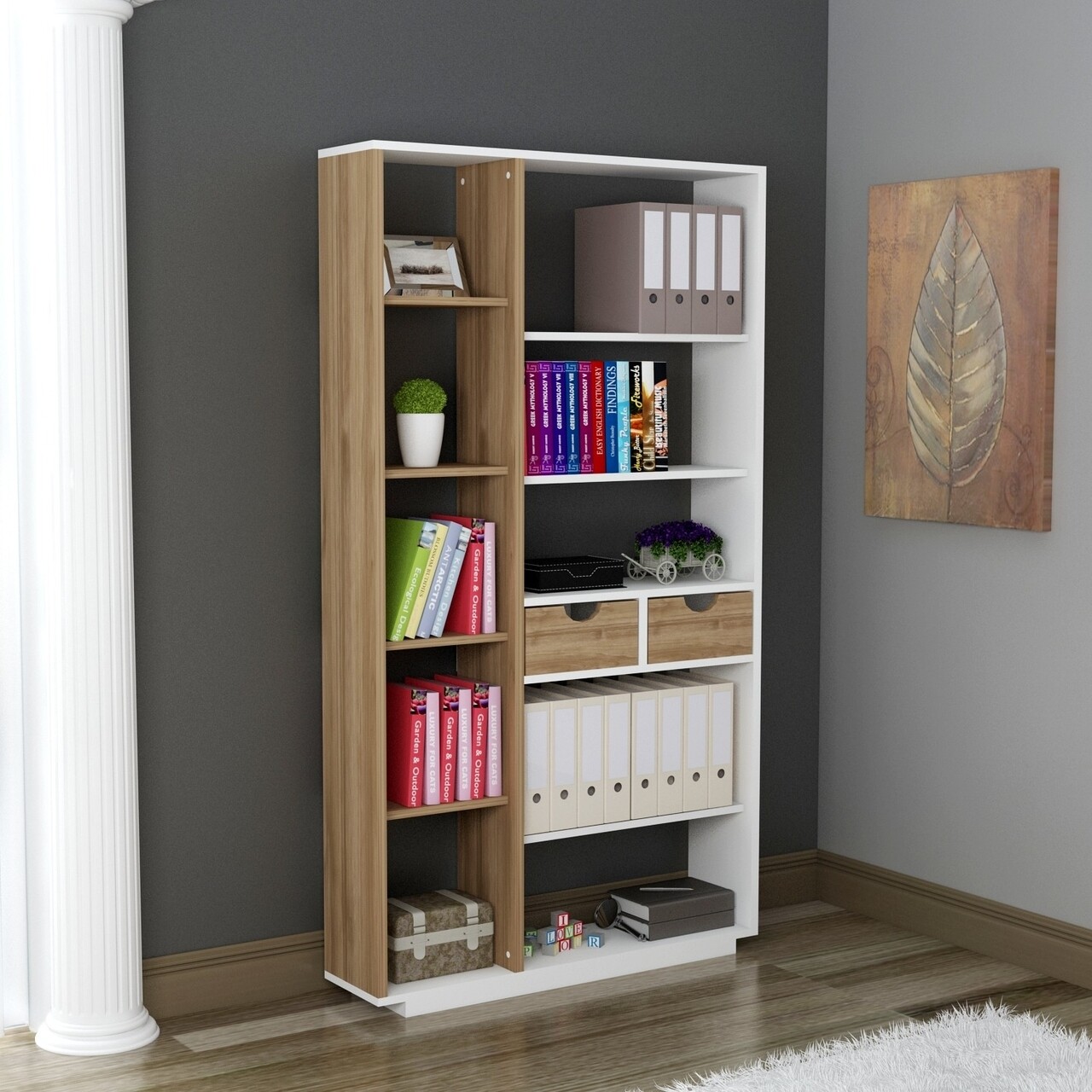 Biblioteca Luma, Ametti, 80.4 x 25 x 188.6 cm, alb/walnut - 1 | YEO