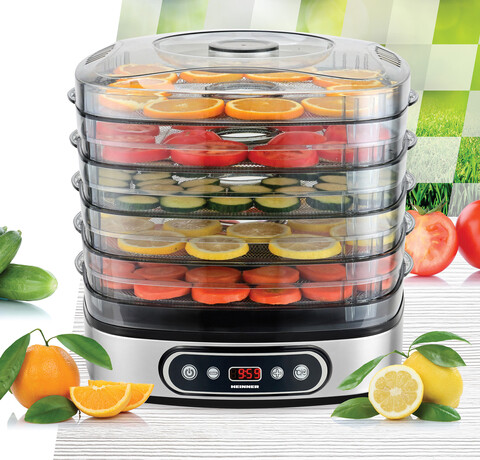 Deshidrator fructe si legume FreshDehydrate, Heinner, 320-380W, plastic/inox, argintiu/transparent