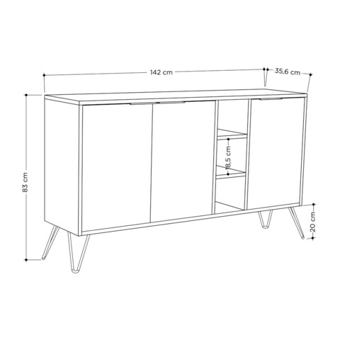 Bufet inferior Clara, Decortie, 142x35.6x83 cm, antracit/natural