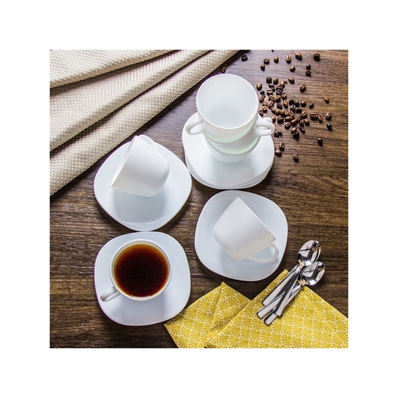 Set 6 Cesti De Cafea Cu Farfurioara, Parma, Bormioli, 220 Ml, Opal, Alb