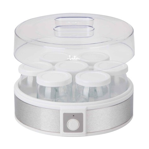 Aparat pentru iaurt, 7 borcane cu capac Jata, 24x12.5 cm/180 ml/20W, inox, transparent