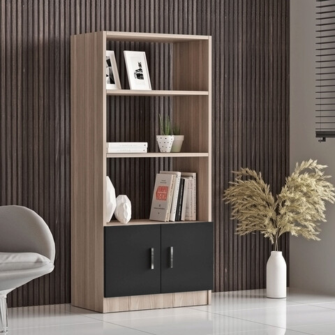 Corp biblioteca, Locelso, Vario D, 63.6x140x37.6 cm, Stejar / Negru