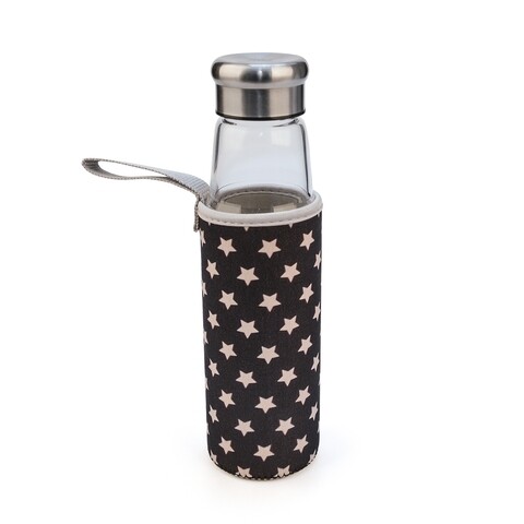 Sticla cu husa termoizolanta Stars, Iris Barcelona, 550 ml, sticla borosilicata/neopren, negru