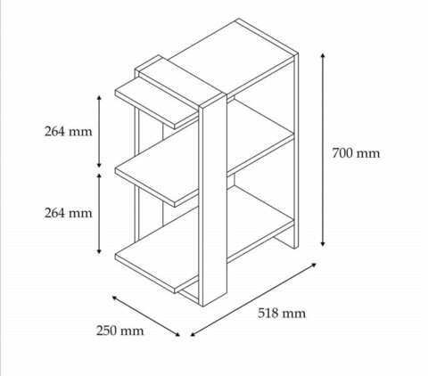 Corp biblioteca, Puqa Design, Yonca, 51.8x70x25 cm, PAL, Antracit / Stejar