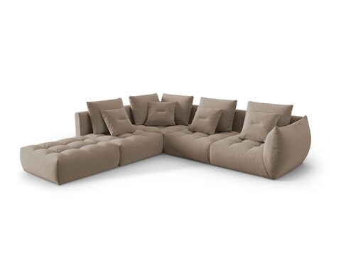 Coltar modular stanga 4 locuri, Bloom-184, Micadoni Home, 316x310x95 cm, catifea, maro deschis