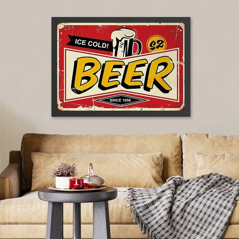 Tablou decorativ, Ice Cold Beer 2 (40 x 55), MDF , Polistiren, Roșu / Galben / Negru / Crem