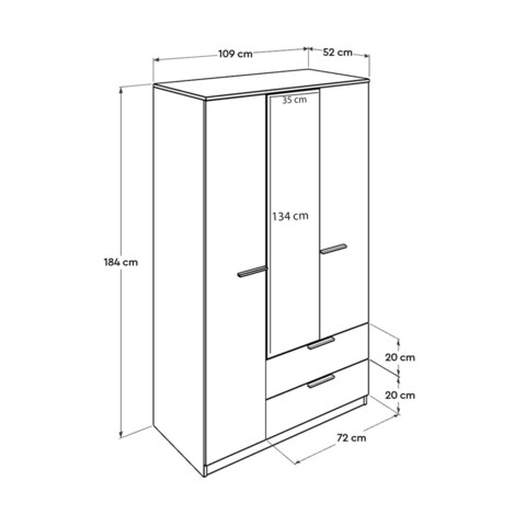 Dulap pentru haine, Adore, GRD-733-SD-3, 109x184x52 cm, PAL, Sonomo / Diamond / Alb