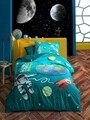 Lenjerie de pat pentru o persoana Little Astronaut - Turquoise, Cotton Box, 3 piese, bumbac ranforce, turcoaz