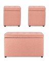 Set 3 taburete cu spatiu de depozitare Derrick, Bizzotto, 40x40x40 cm/89x48x51 cm, lemn de pin/poliester Boucle, roz pastel