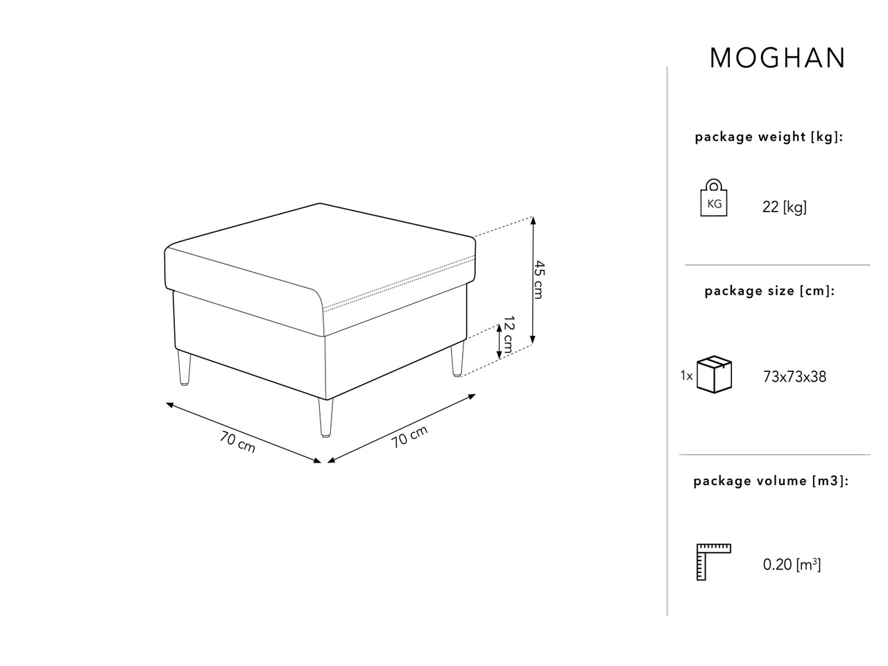 Taburet, Moghan, Micadoni Home, BL, 70x70x45 cm, catifea, albastru petrol