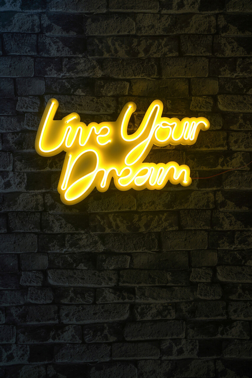 Decoratiune luminoasa LED, Live Your Dream, Benzi flexibile de neon, DC 12 V, Galben - 1 | YEO