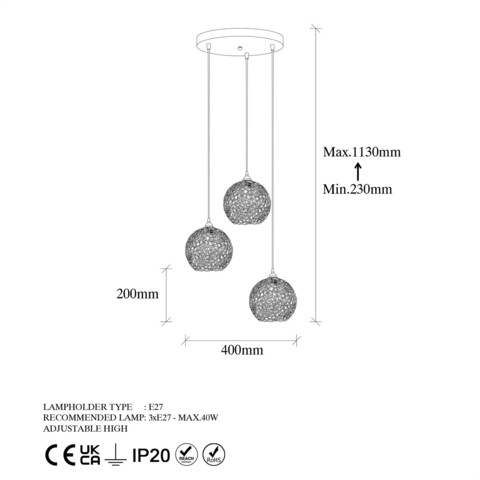 Lustra, Fulgor, 942FLG1452, Metal, Negru