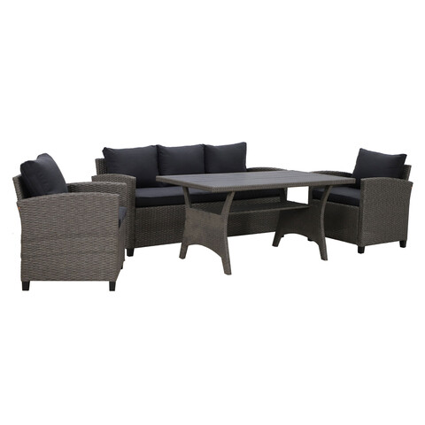 Set mobilier gradina/terasa, 2 fotolii + canapea + masa Baxter, 65x67x73 cm/ 171x65x73 cm/ 145x74x67 cm, otel/poliester, gri/negru