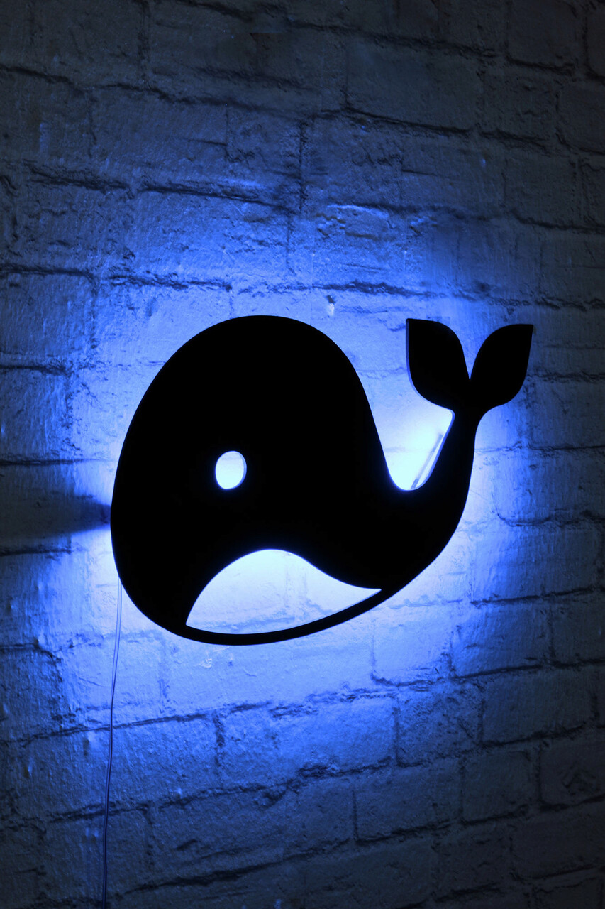 Decoratiune luminoasa LED, Baby Whale, MDF, 60 LED-uri, Albastru - 1 | YEO