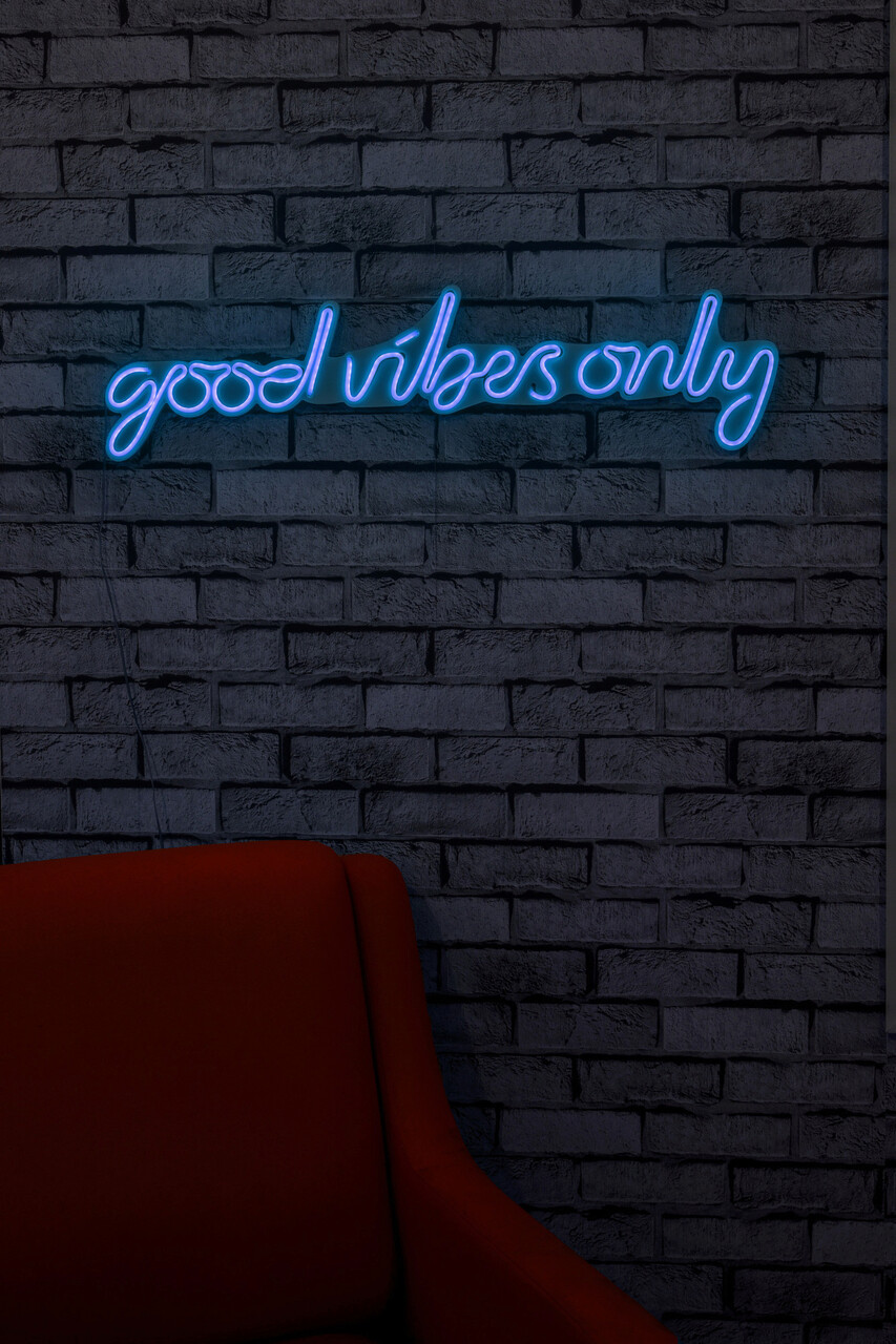 Decoratiune luminoasa LED, Good Vibes Only, Benzi flexibile de neon, DC 12 V, Albastru