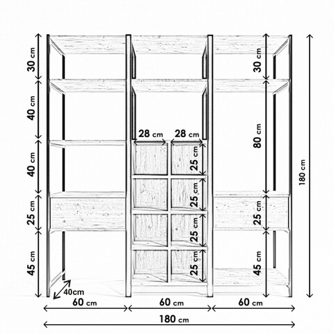 Dulap pentru haine, Lacivert, Trend Gardirop, 180 x 180 x 40 cm, pal melaminat, stejar