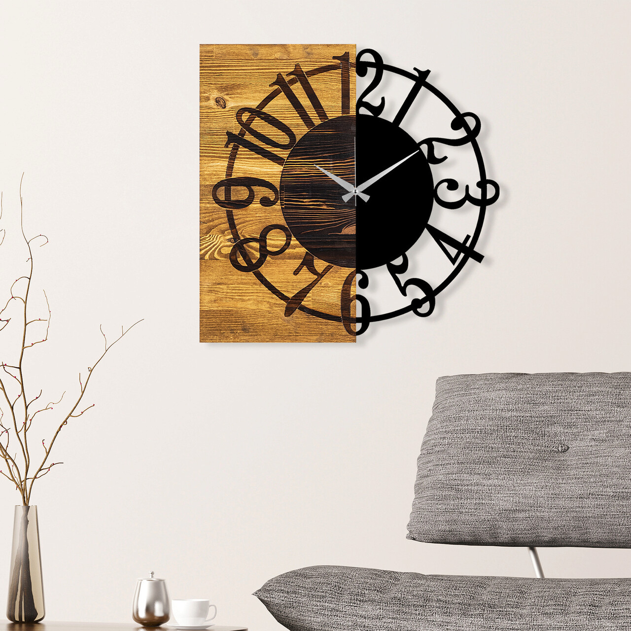 Ceas de perete, Wooden Clock 1, Lemn/metal, Dimensiune: 58 x 3 x 58 cm, Nuc / Negru - 1 | YEO