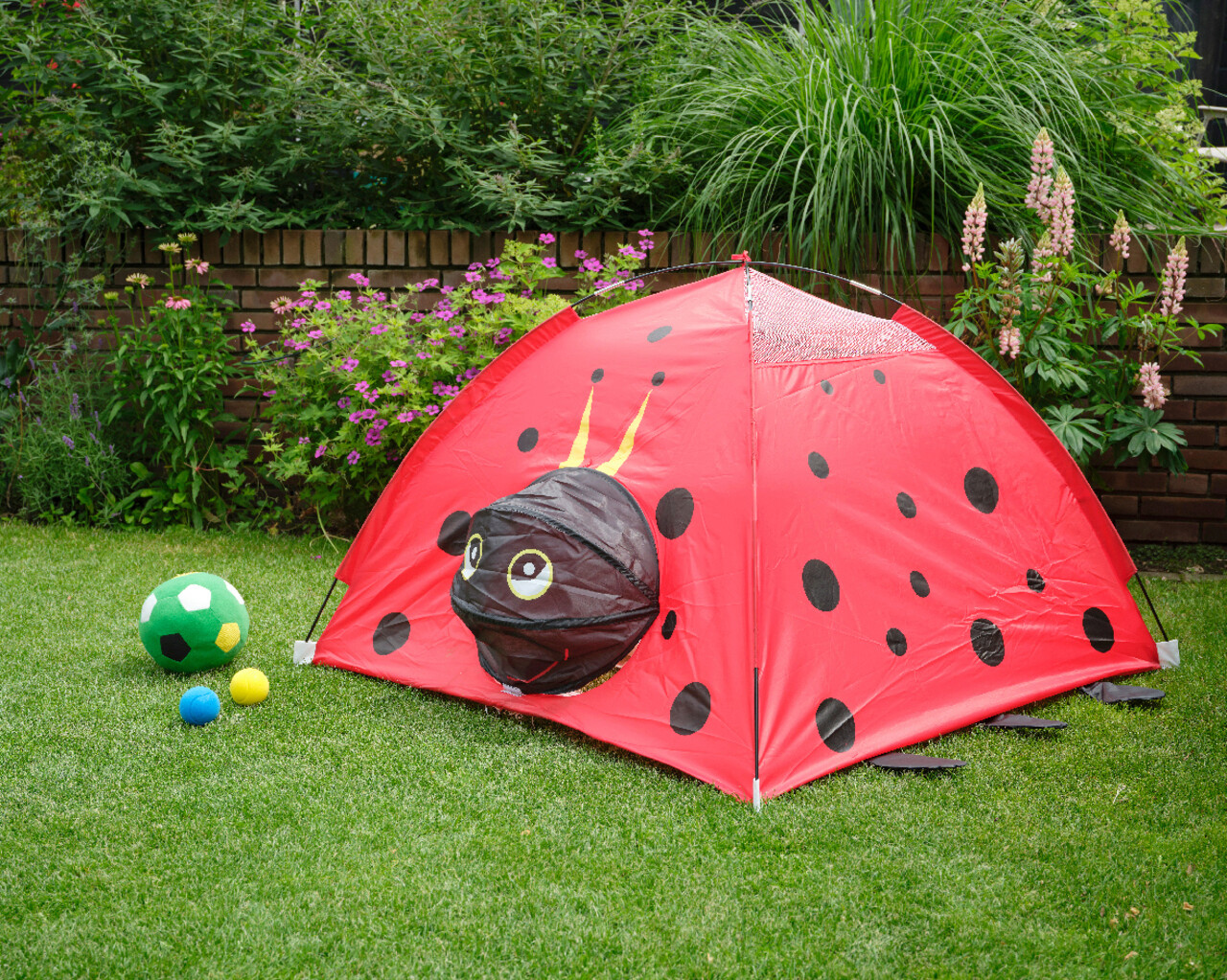 Cort de gradina pentru copii Ladybug, Decoris, 120x120x80 cm, poliester, rosu