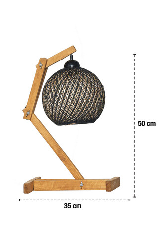 Lampa de masa, FullHouse, 390FLH1763, Lemn de pin, Ecru / Maro / Negru