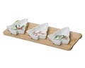 Set pentru servire gustari 4 piese Christmas Tree, Decoris, 33x11.7x3.5 cm, portelan/bambus