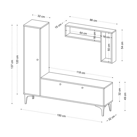 Comoda TV, Emerald, Pera, 118x49x32 cm, Stejar safir / negru