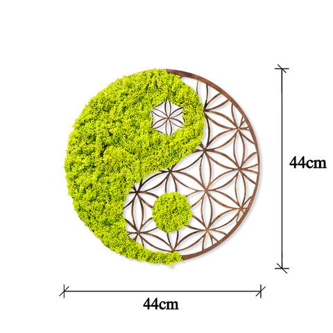 Decoratiune de perete, Yin Yang, 100% MDF/MOSS (grosime: 9 mm), Dimensiune: 44 x 1 x 44 cm, Verde/Maro